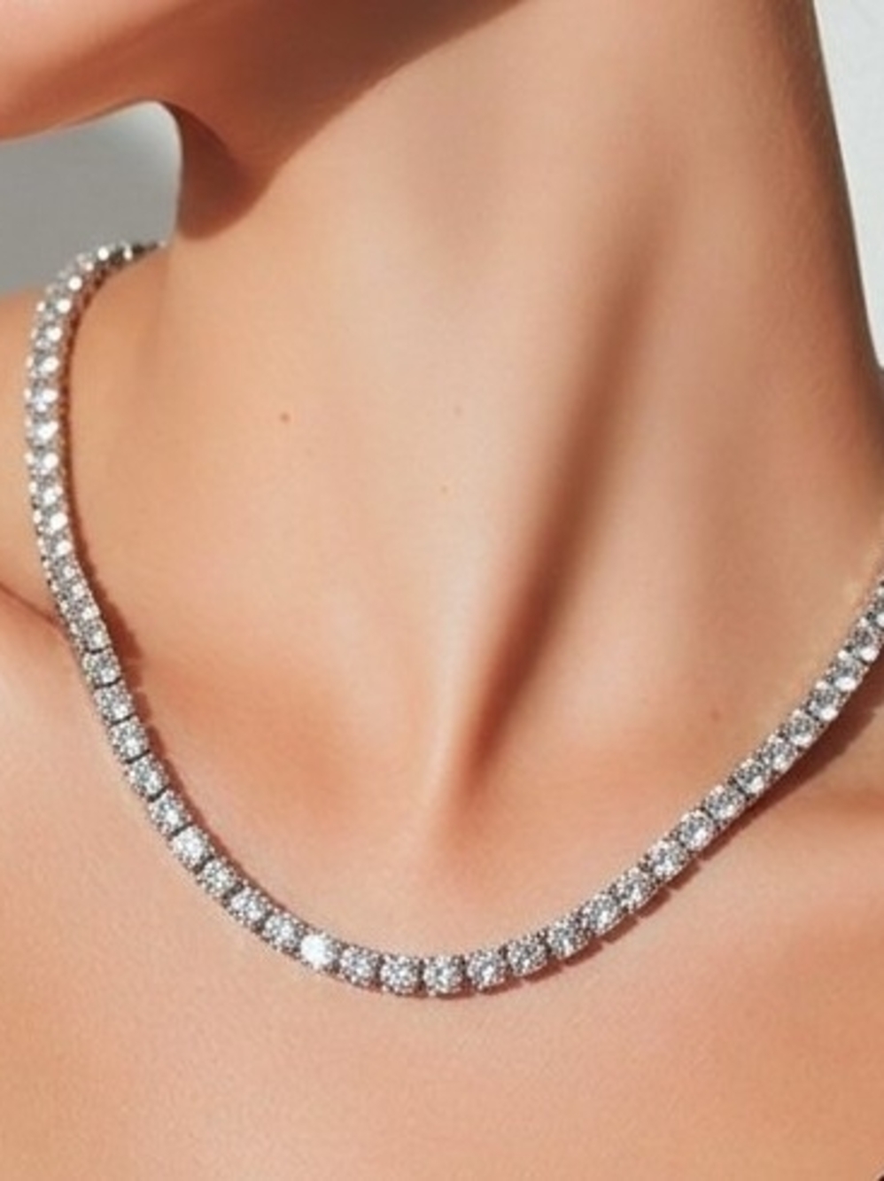 Classic Silver Tennis Necklace with Clear Stones - Women Jewelry 18"